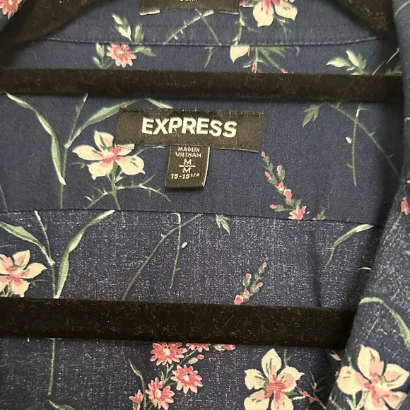 Express Navy Floral Button-Up Shirt - Picture 2 of 4